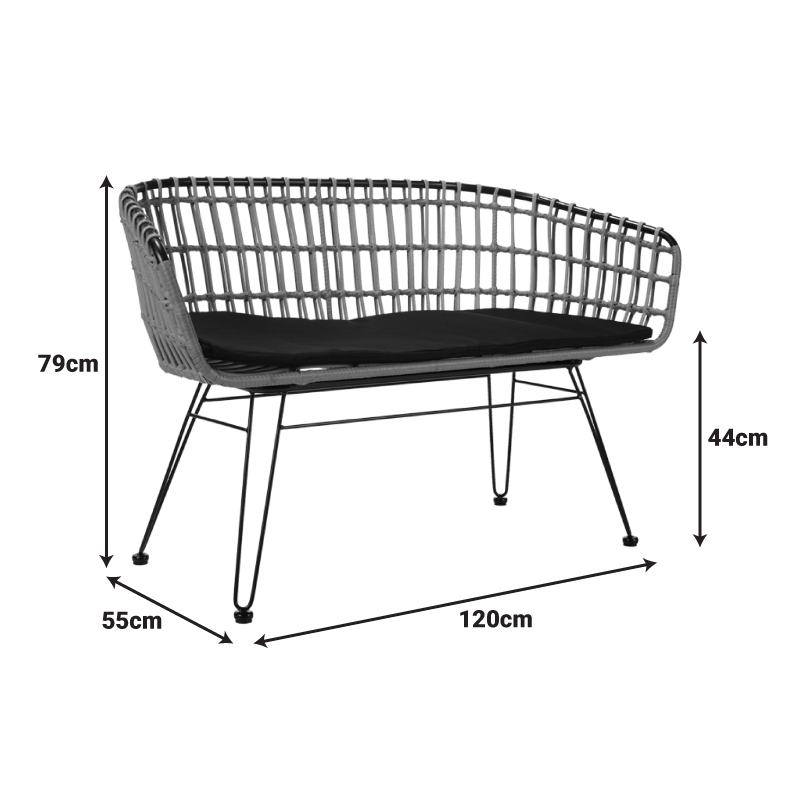 Καναπές 2θέσιος Naoki pakoworld μέταλλο μαύρο-pe φυσικό 120x55x79εκ Καναπές 2θέσιος Naoki pakoworld μέταλλο μαύρο-pe φυσικό 120x55x79εκ - Image 2