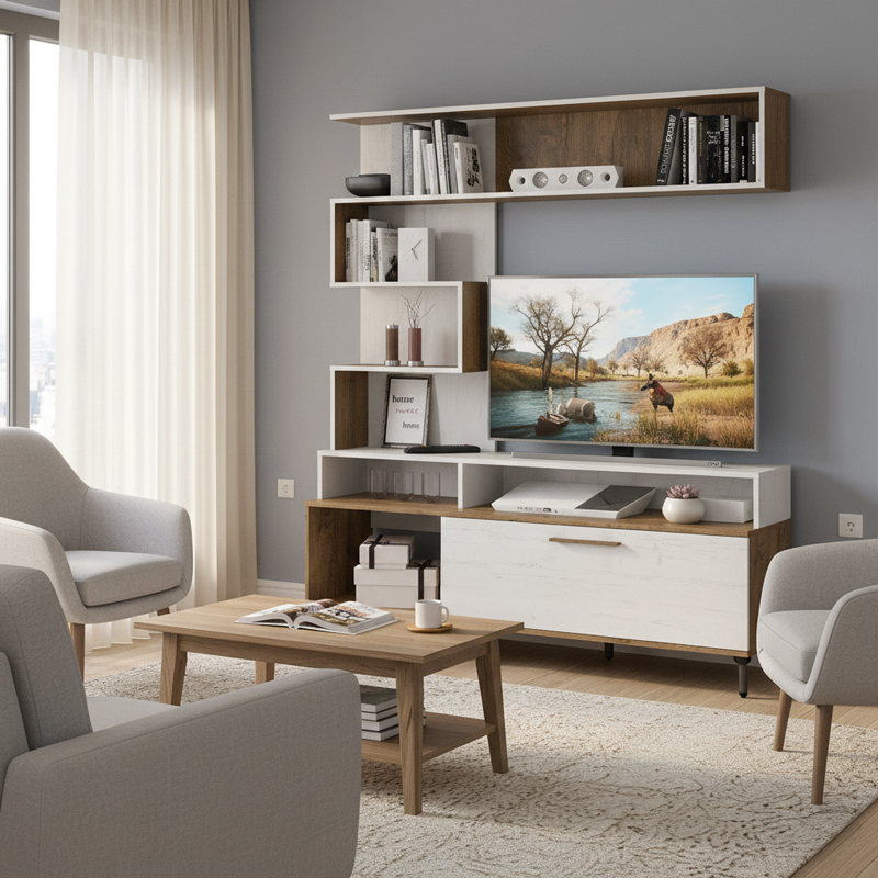 Σύνθετο σαλονιού Jasper pakoworld καρυδί-αντικέ λευκό 151.5x37.5x169.5εκ Σύνθετο σαλονιού Jasper pakoworld καρυδί-αντικέ λευκό 151.5x37.5x169.5εκ